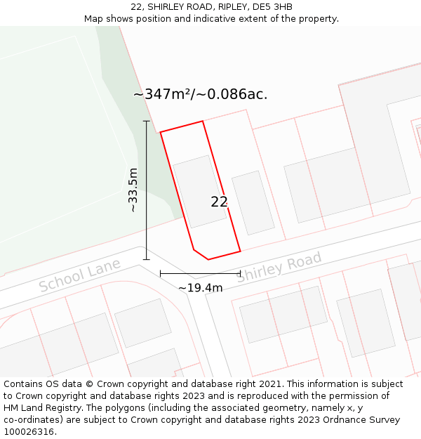 22, SHIRLEY ROAD, RIPLEY, DE5 3HB: Plot and title map