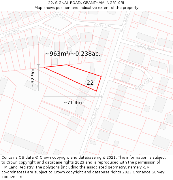 22, SIGNAL ROAD, GRANTHAM, NG31 9BL: Plot and title map