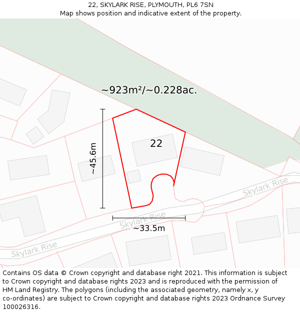 22, SKYLARK RISE, PLYMOUTH, PL6 7SN: Plot and title map