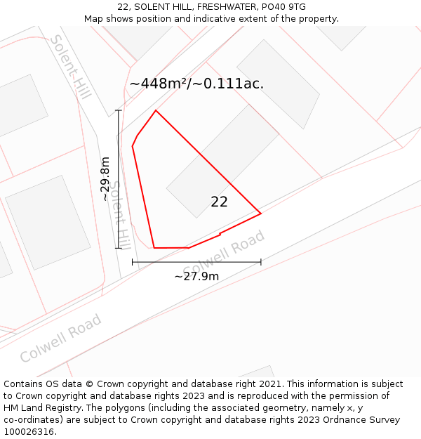 22, SOLENT HILL, FRESHWATER, PO40 9TG: Plot and title map