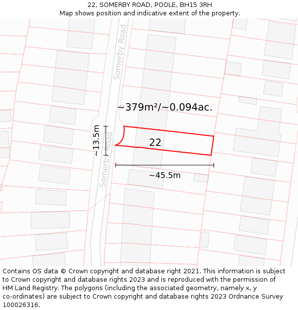 22, SOMERBY ROAD, POOLE, BH15 3RH: Plot and title map