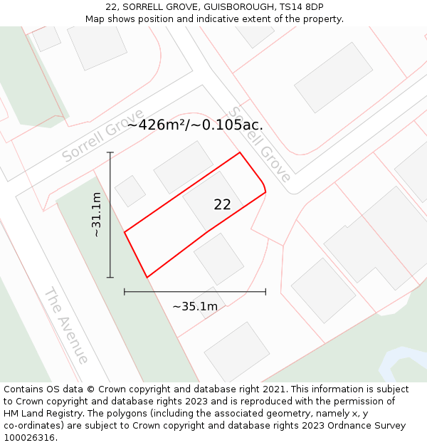 22, SORRELL GROVE, GUISBOROUGH, TS14 8DP: Plot and title map