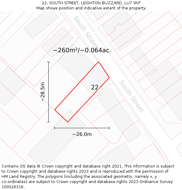 22, SOUTH STREET, LEIGHTON BUZZARD, LU7 3NT: Plot and title map