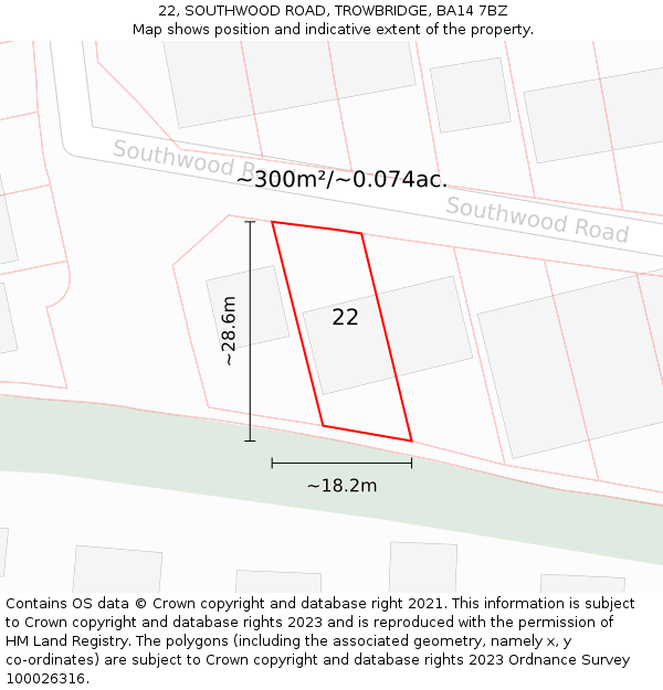 22, SOUTHWOOD ROAD, TROWBRIDGE, BA14 7BZ: Plot and title map