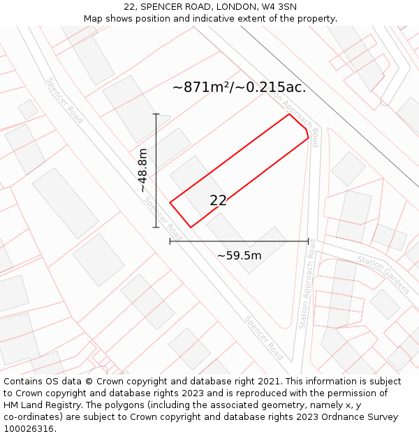 22, SPENCER ROAD, LONDON, W4 3SN: Plot and title map