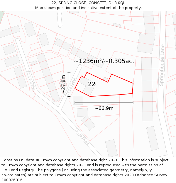 22, SPRING CLOSE, CONSETT, DH8 0QL: Plot and title map