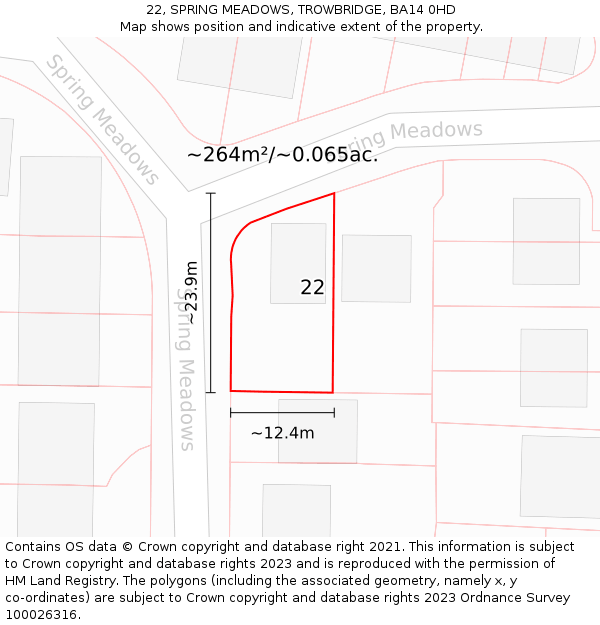 22, SPRING MEADOWS, TROWBRIDGE, BA14 0HD: Plot and title map