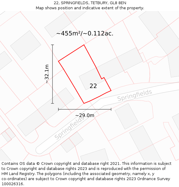 22, SPRINGFIELDS, TETBURY, GL8 8EN: Plot and title map