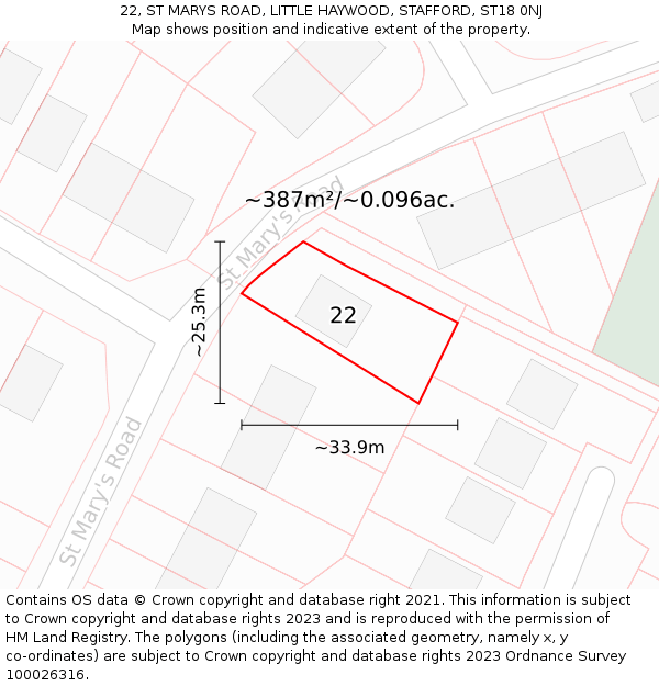 22, ST MARYS ROAD, LITTLE HAYWOOD, STAFFORD, ST18 0NJ: Plot and title map