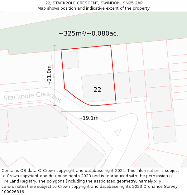 22, STACKPOLE CRESCENT, SWINDON, SN25 2AP: Plot and title map