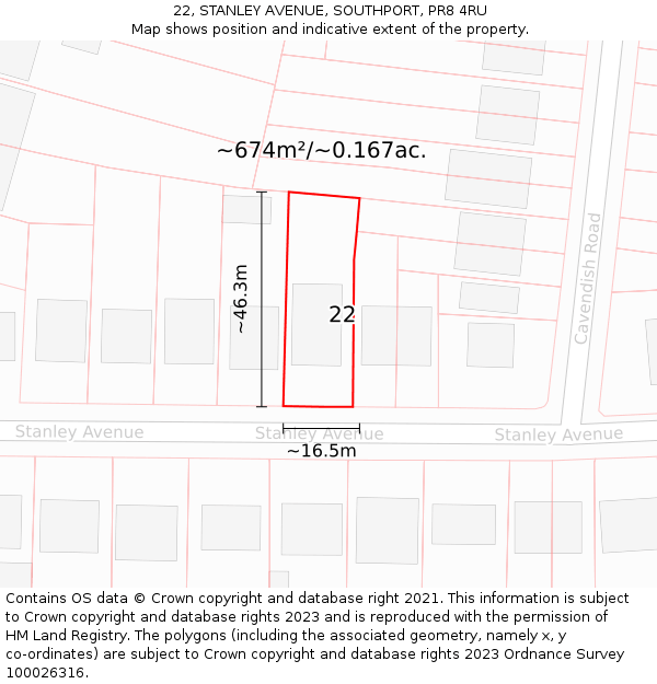 22, STANLEY AVENUE, SOUTHPORT, PR8 4RU: Plot and title map