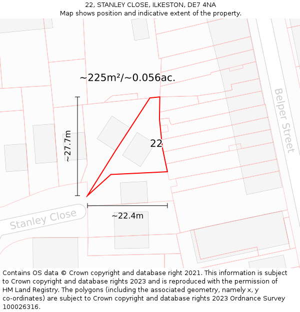 22, STANLEY CLOSE, ILKESTON, DE7 4NA: Plot and title map