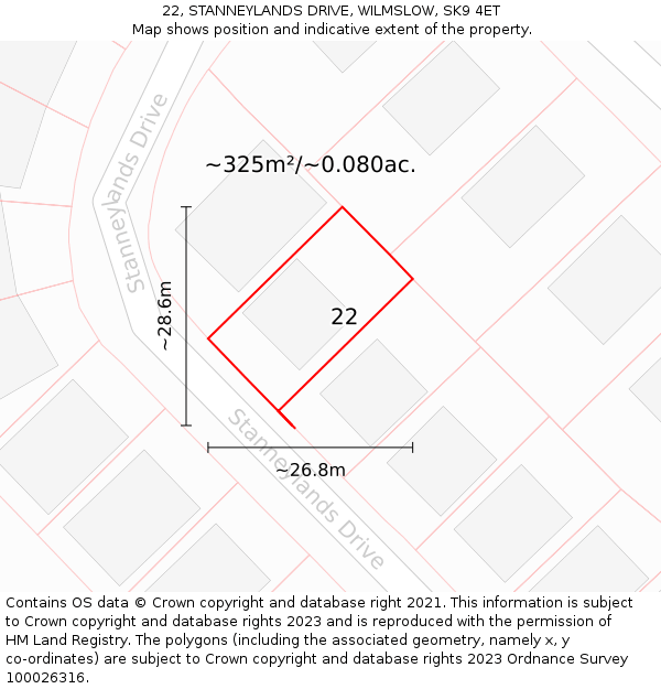 22, STANNEYLANDS DRIVE, WILMSLOW, SK9 4ET: Plot and title map