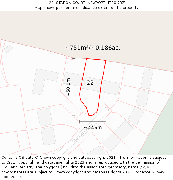 22, STATION COURT, NEWPORT, TF10 7RZ: Plot and title map