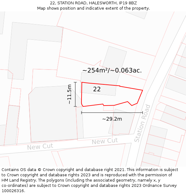 22, STATION ROAD, HALESWORTH, IP19 8BZ: Plot and title map