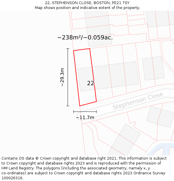 22, STEPHENSON CLOSE, BOSTON, PE21 7SY: Plot and title map