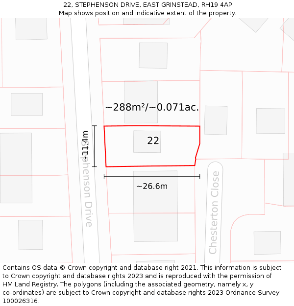 22, STEPHENSON DRIVE, EAST GRINSTEAD, RH19 4AP: Plot and title map