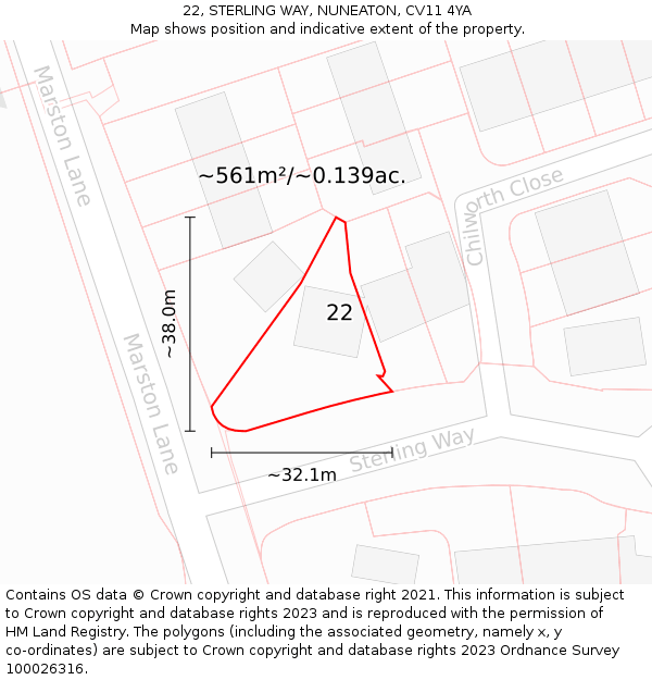 22, STERLING WAY, NUNEATON, CV11 4YA: Plot and title map