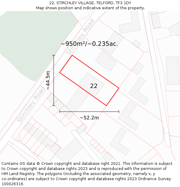 22, STIRCHLEY VILLAGE, TELFORD, TF3 1DY: Plot and title map