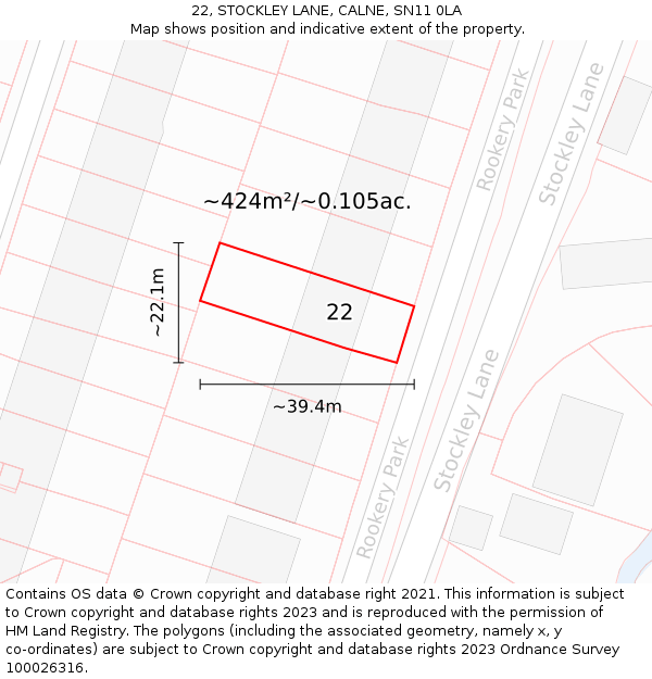 22, STOCKLEY LANE, CALNE, SN11 0LA: Plot and title map