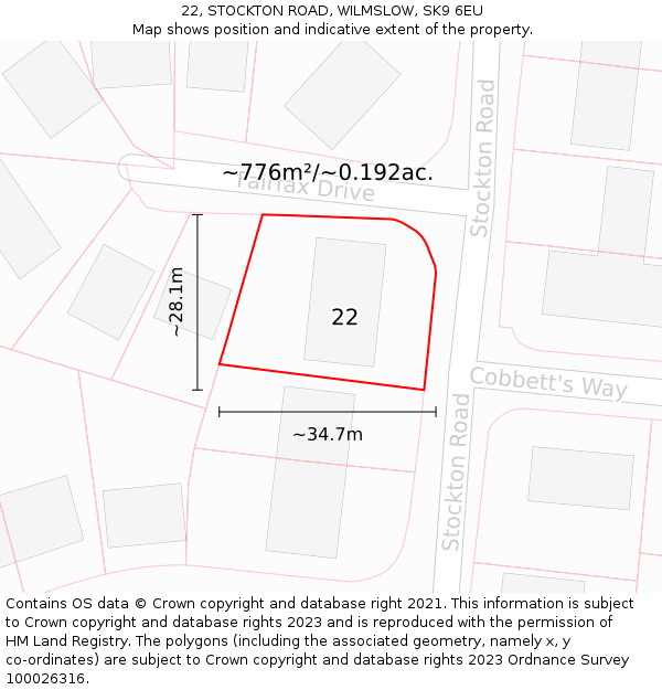 22, STOCKTON ROAD, WILMSLOW, SK9 6EU: Plot and title map