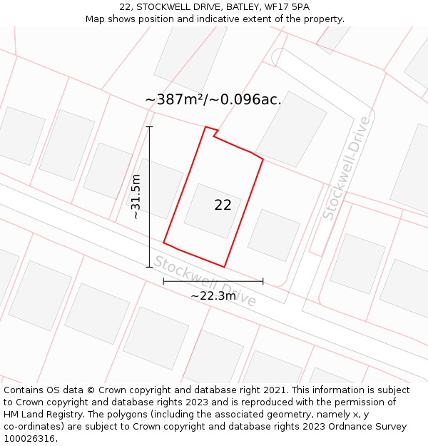 22, STOCKWELL DRIVE, BATLEY, WF17 5PA: Plot and title map