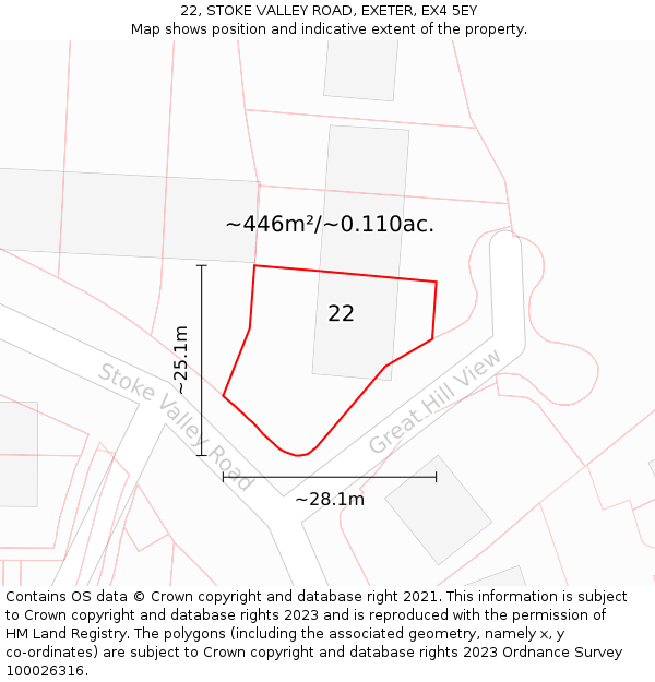 22, STOKE VALLEY ROAD, EXETER, EX4 5EY: Plot and title map