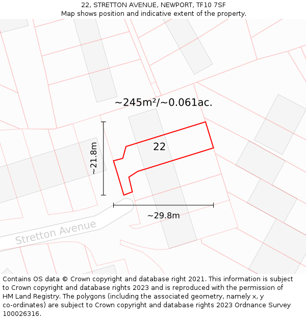 22, STRETTON AVENUE, NEWPORT, TF10 7SF: Plot and title map