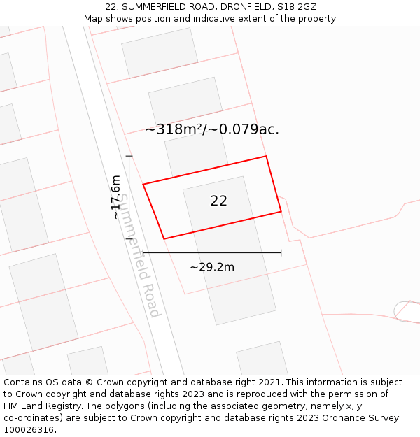 22, SUMMERFIELD ROAD, DRONFIELD, S18 2GZ: Plot and title map