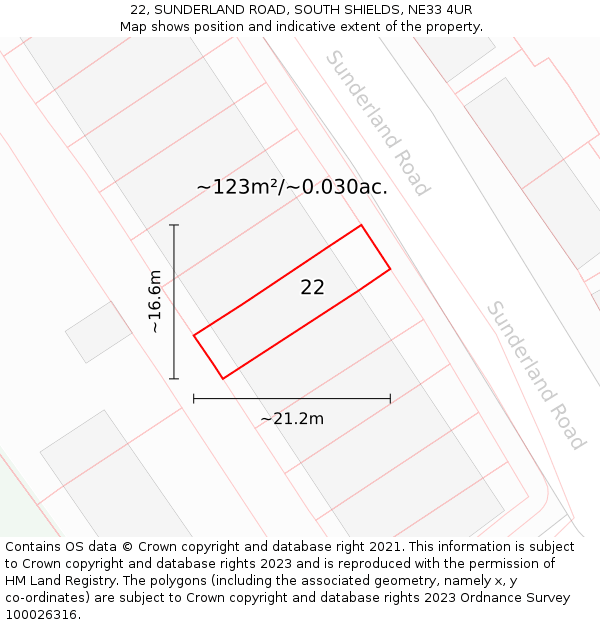 22, SUNDERLAND ROAD, SOUTH SHIELDS, NE33 4UR: Plot and title map