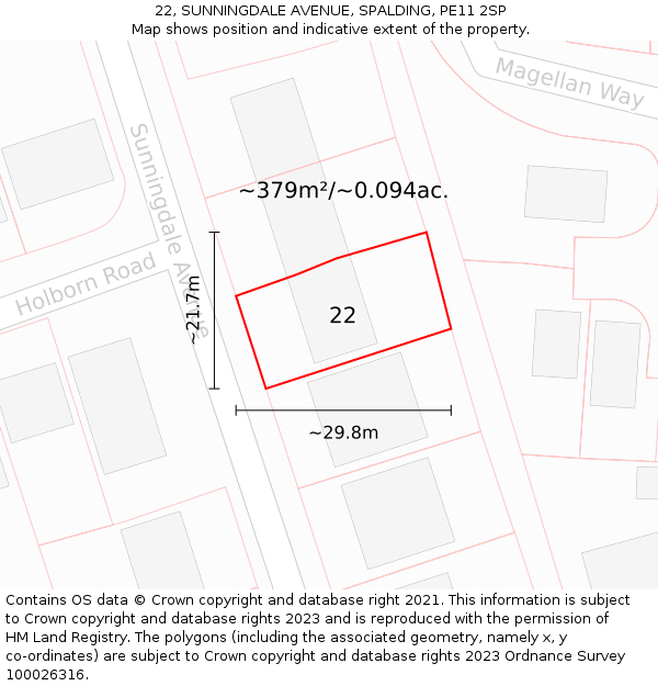 22, SUNNINGDALE AVENUE, SPALDING, PE11 2SP: Plot and title map