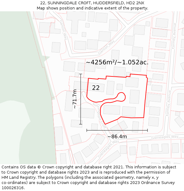 22, SUNNINGDALE CROFT, HUDDERSFIELD, HD2 2NX: Plot and title map