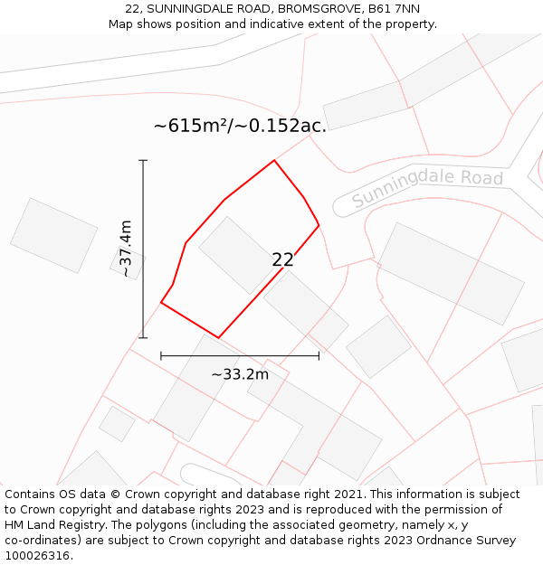 22, SUNNINGDALE ROAD, BROMSGROVE, B61 7NN: Plot and title map