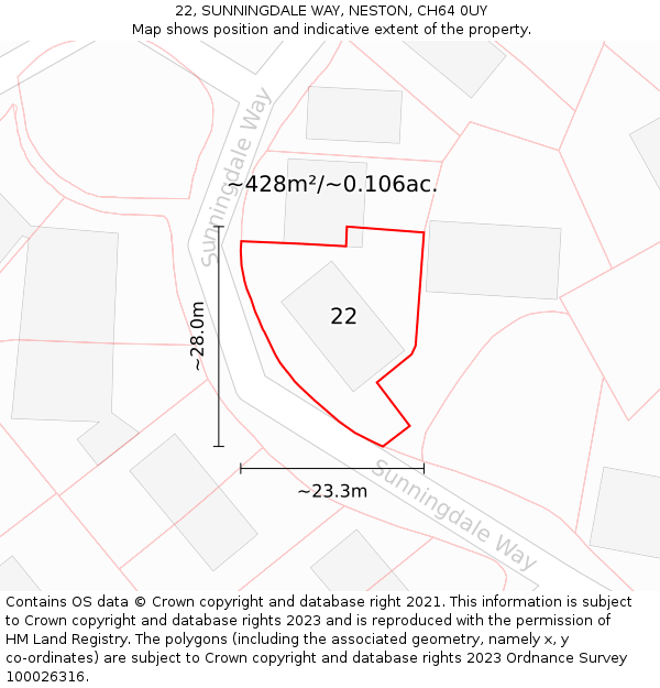 22, SUNNINGDALE WAY, NESTON, CH64 0UY: Plot and title map