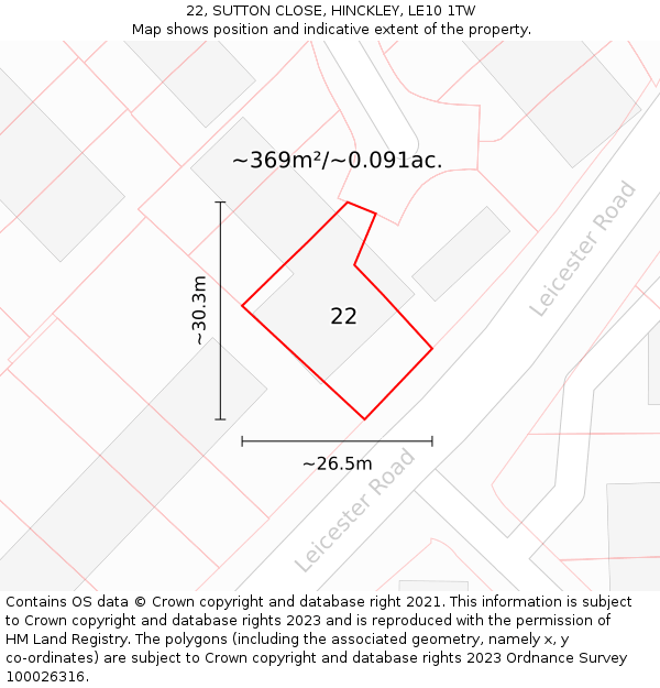 22, SUTTON CLOSE, HINCKLEY, LE10 1TW: Plot and title map