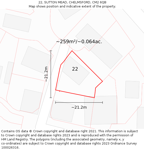 22, SUTTON MEAD, CHELMSFORD, CM2 6QB: Plot and title map