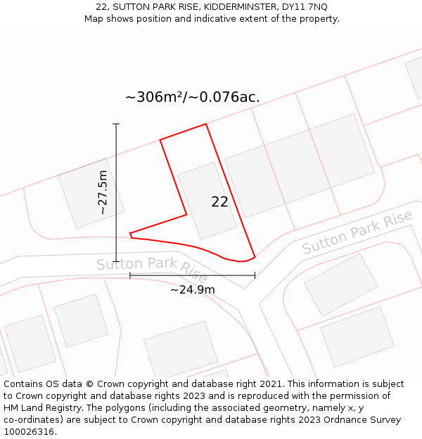 22, SUTTON PARK RISE, KIDDERMINSTER, DY11 7NQ: Plot and title map