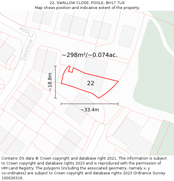 22, SWALLOW CLOSE, POOLE, BH17 7UX: Plot and title map