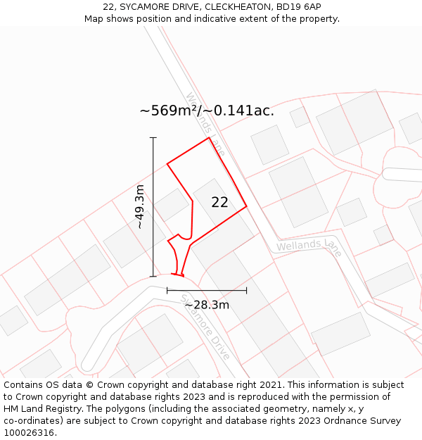 22, SYCAMORE DRIVE, CLECKHEATON, BD19 6AP: Plot and title map