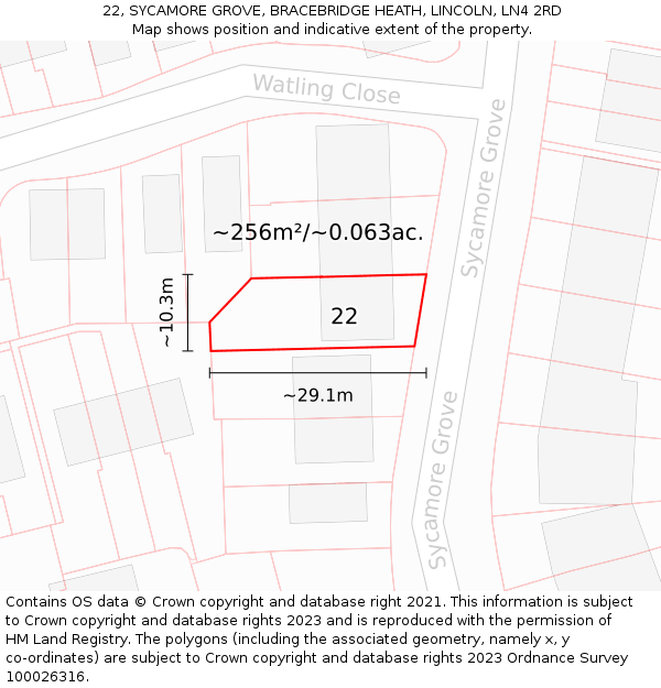 22, SYCAMORE GROVE, BRACEBRIDGE HEATH, LINCOLN, LN4 2RD: Plot and title map