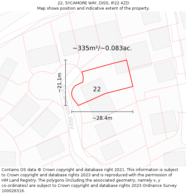 22, SYCAMORE WAY, DISS, IP22 4ZD: Plot and title map