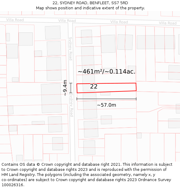 22, SYDNEY ROAD, BENFLEET, SS7 5RD: Plot and title map