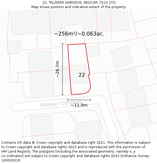 22, TALISKER GARDENS, REDCAR, TS10 2TG: Plot and title map