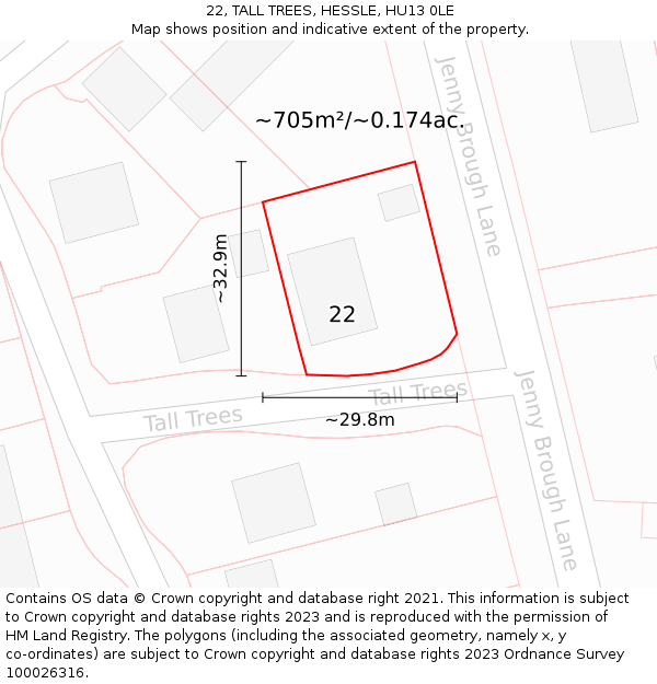 22, TALL TREES, HESSLE, HU13 0LE: Plot and title map