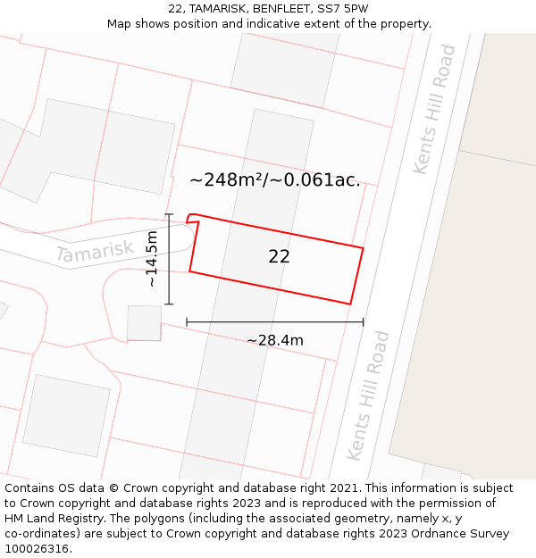 22, TAMARISK, BENFLEET, SS7 5PW: Plot and title map