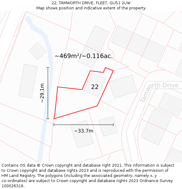 22, TAMWORTH DRIVE, FLEET, GU51 2UW: Plot and title map