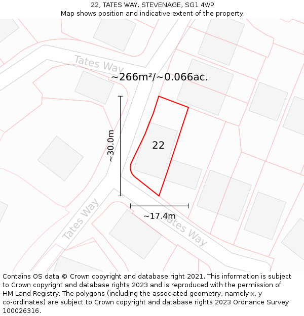 22, TATES WAY, STEVENAGE, SG1 4WP: Plot and title map