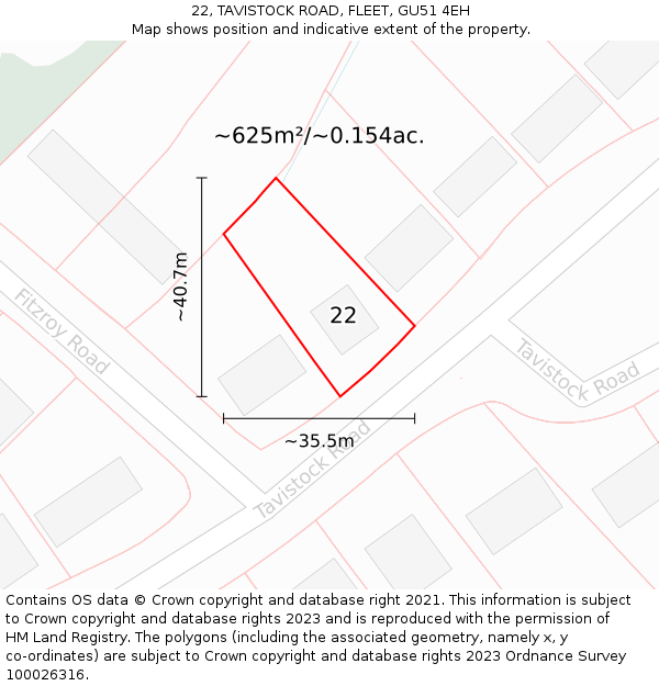 22, TAVISTOCK ROAD, FLEET, GU51 4EH: Plot and title map