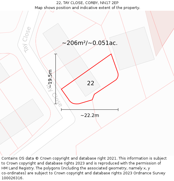 22, TAY CLOSE, CORBY, NN17 2EP: Plot and title map