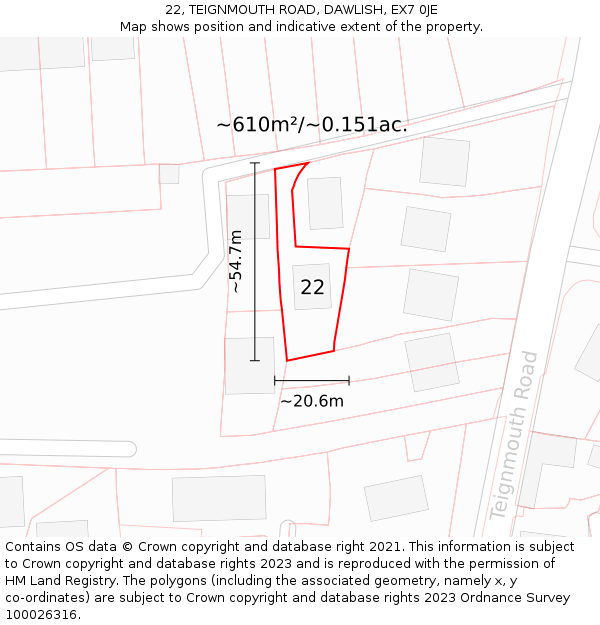 22, TEIGNMOUTH ROAD, DAWLISH, EX7 0JE: Plot and title map